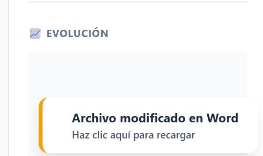 Sección de evolución con alerta de modificación